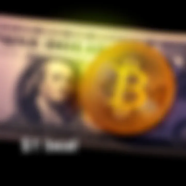 A visual showing a dollar bill next to a Bitcoin symbol, illustrating the future value of $1 equaling 1 Satoshi.