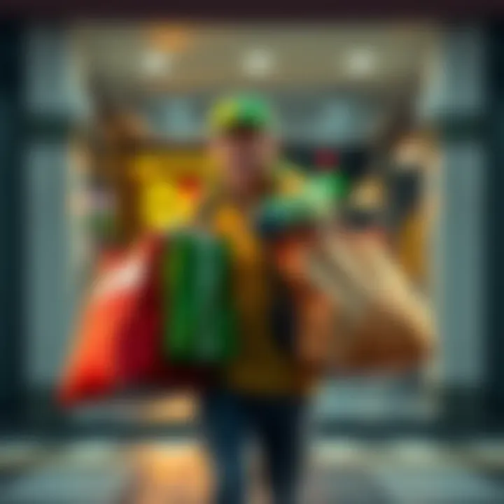 A DoorDash delivery driver holding food bags, ready to make a delivery during their schedule