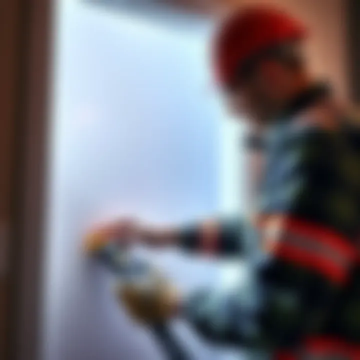 Contractor repairing drywall and door in a high-value home setting