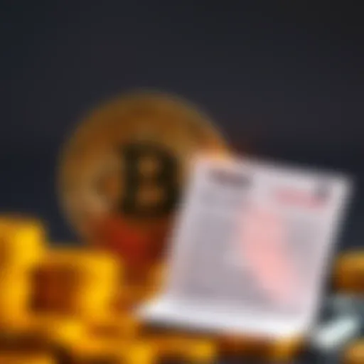 A Bitcoin symbol with a tax form and a downward arrow, showing the negative effect of the new tax on investors.