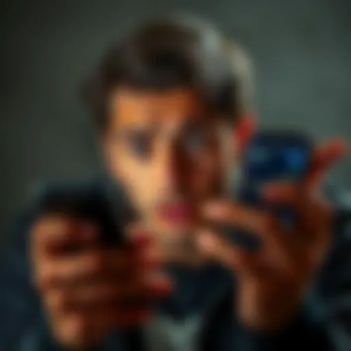 A person looking worried while viewing a declining Bitcoin graph on a smartphone, indicating fear in the market