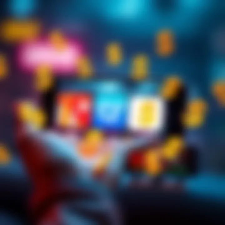 A smartphone displaying three app icons that promise quick cash earnings, with dollar signs around it.