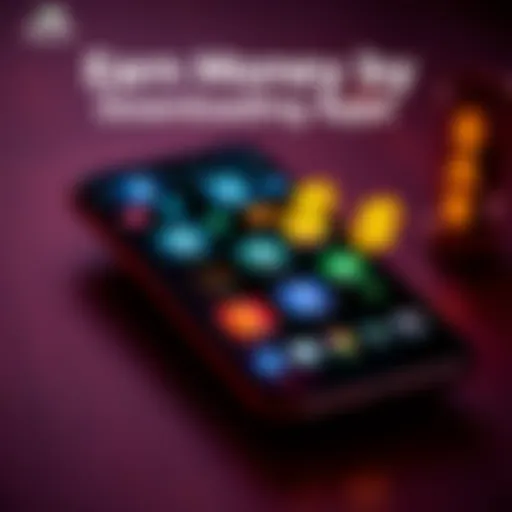 A smartphone displaying app icons with dollar signs, symbolizing earning money for downloading apps