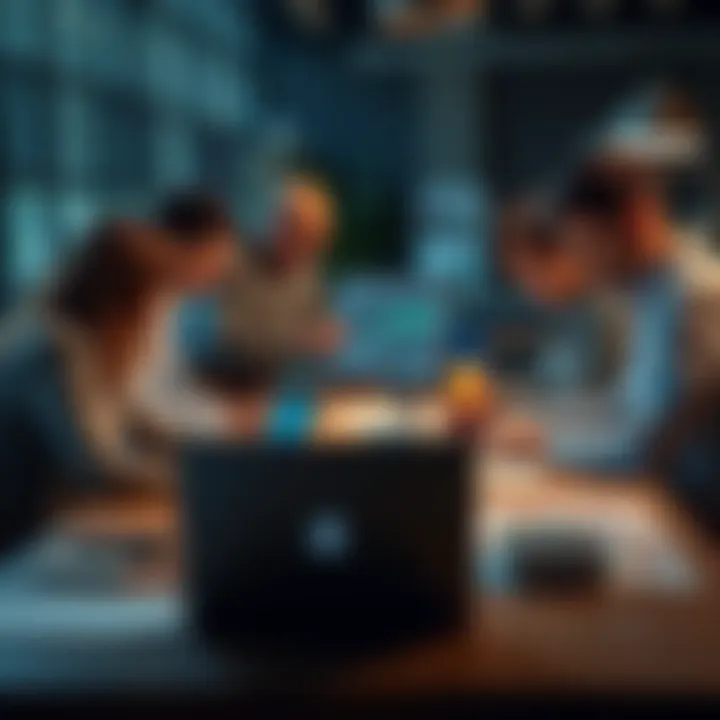 A team collaborating around a table with laptops and charts showing improved processes