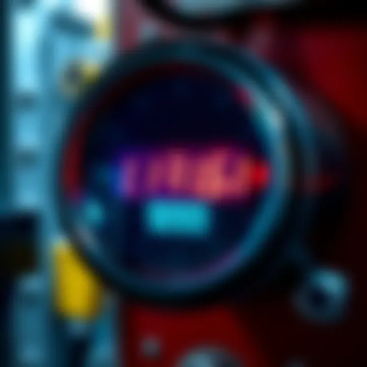 A close-up of an electricity meter displaying usage, with mining equipment in the background