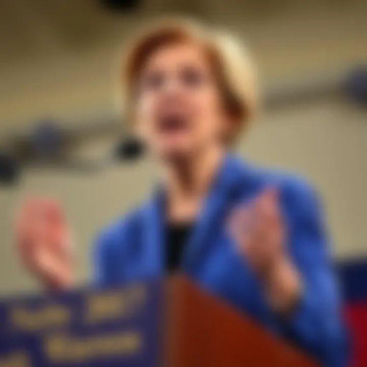 Senator Elizabeth Warren speaking at a podium Senator Elizabeth Warren passionately addresses the media about the Trump family's cryptocurrency business, emphasizing investor protection and ethics.