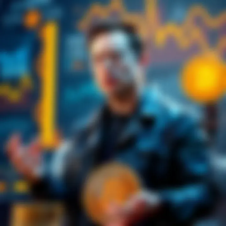 Elon Musk speaking about the importance of energy in Bitcoin's value creation, surrounded by charts and graphics related to cryptocurrency and energy sources