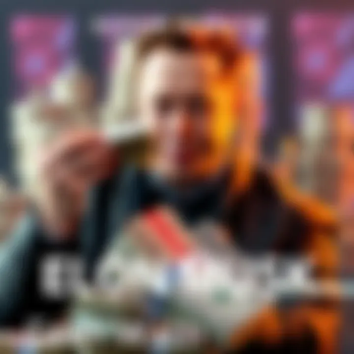 Elon Musk holding a stack of cash, representing his wealth and financial success