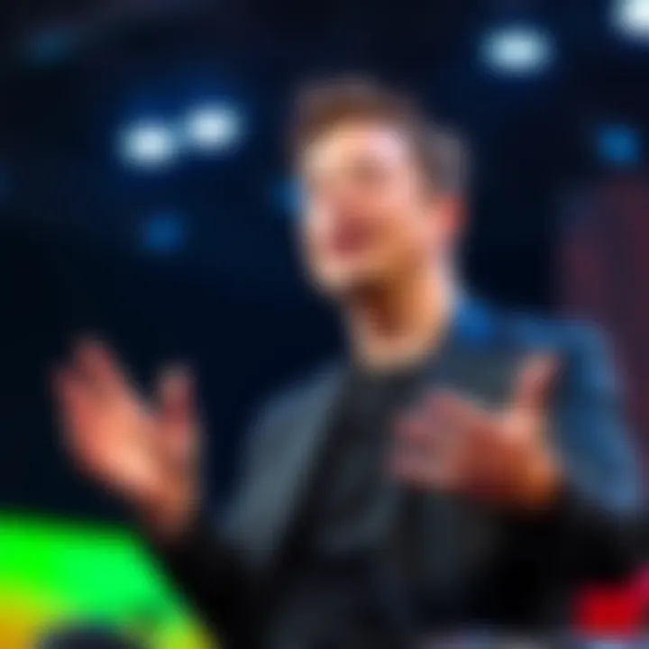 Elon Musk speaking about Bitcoin Elon Musk gestures while discussing Bitcoin and energy currencies at a conference