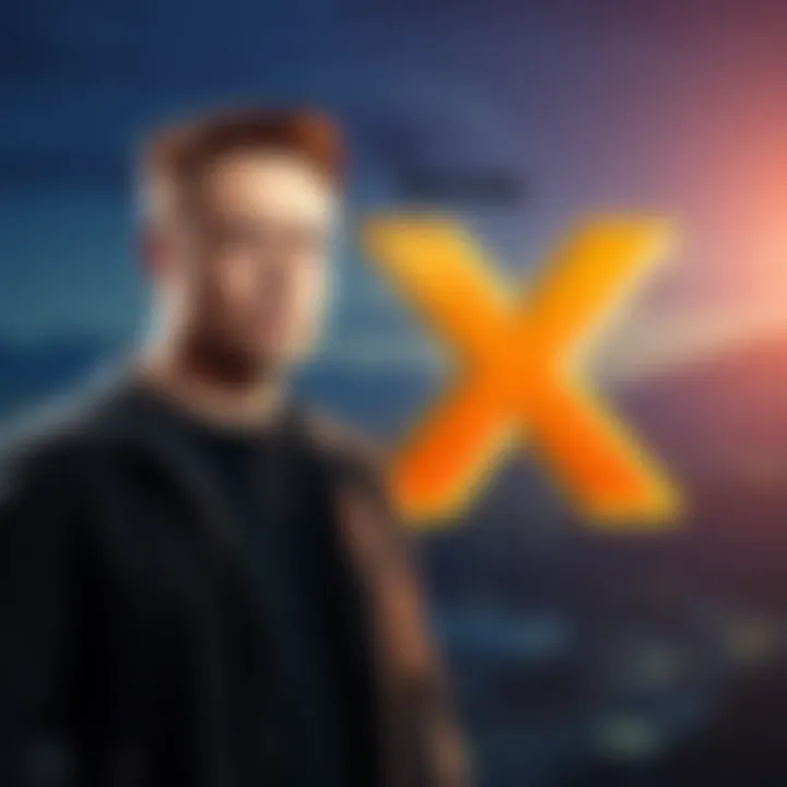 Elon Musk standing next to a logo of X Money, with features like deposit insurance and APY displayed in the background