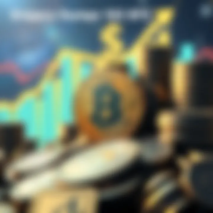 Graphic showing a large amount of Bitcoin being sold off, with dollar signs and a rising treasury graphic in the background.