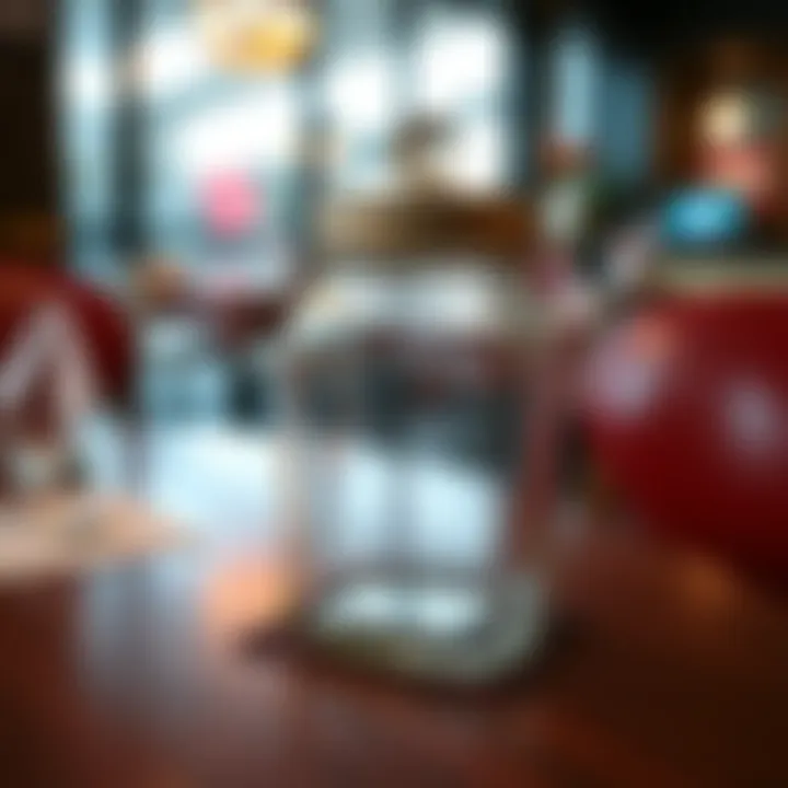 Empty tip jar at a restaurant A close-up of an empty tip jar on a restaurant table, highlighting the absence of tips left by customers.