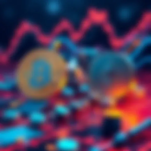 Illustration showing Bitcoin and Ethereum symbols with arrows indicating inflows, contrasted with an XRP symbol with arrows showing outflows, reflecting recent ETF trends in the crypto market.