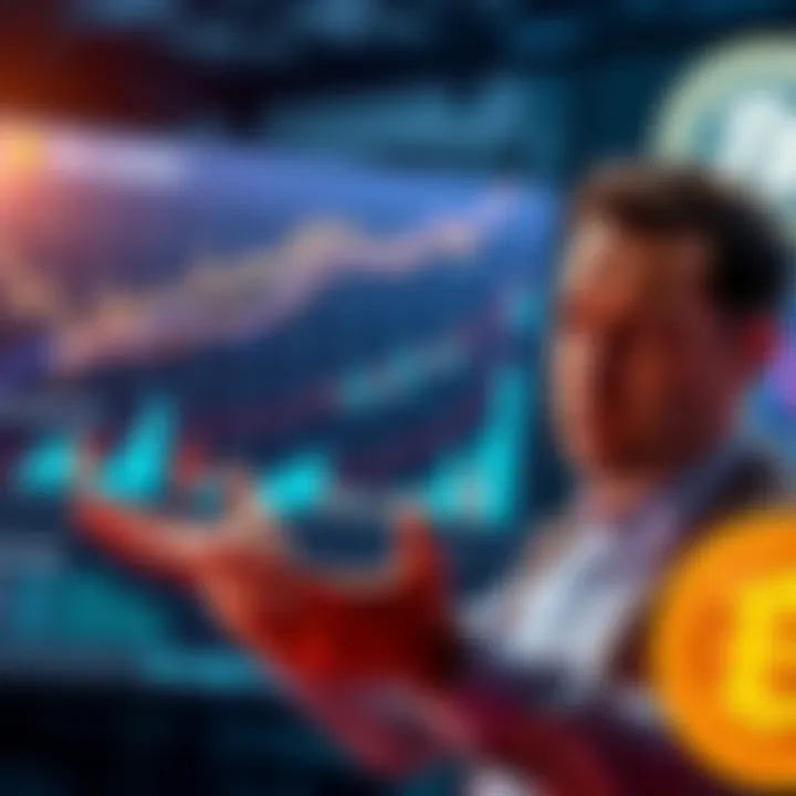 A man presenting charts showing Ethereum's growth compared to Bitcoin, with a focus on market trends.