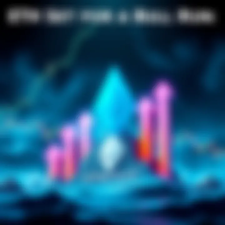 A graphic showing a rising Ethereum symbol with upward arrows, representing a potential bull run in cryptocurrency markets, influenced by institutional buying.