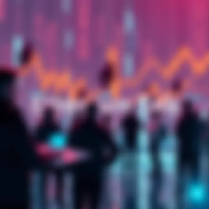 People discussing Ethereum trends and news with a digital backdrop.