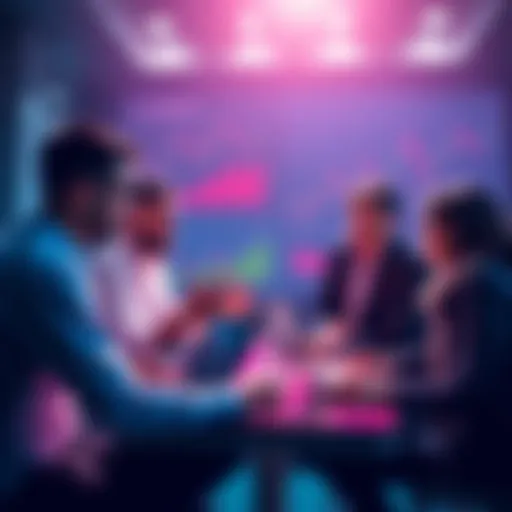 Group of people discussing Ethereum with charts and laptops