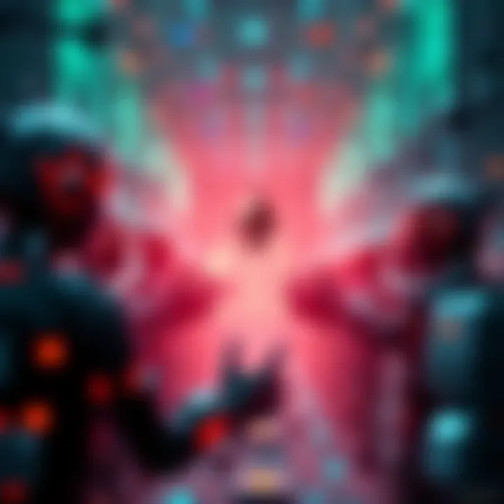Ethereum ERC-8004 Standard A visual representation of AI agents interacting through the Ethereum blockchain with a focus on trustless communication and identity.