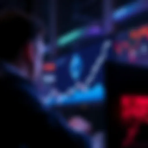 Graph showing Ethereum price declining below $2000 with surprised investors looking at screens