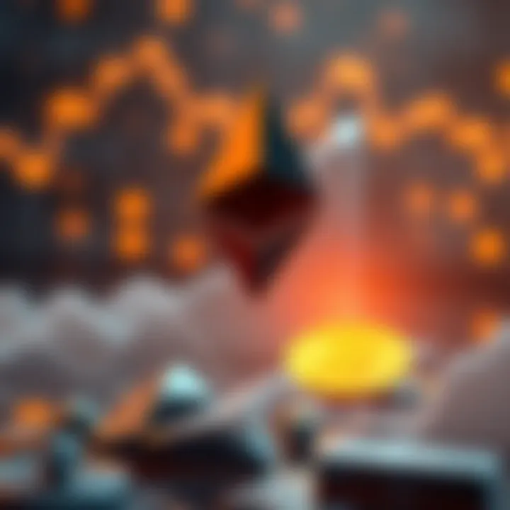 Illustration of a rising Ethereum graph with Bitcoin and gold icons fading in the background