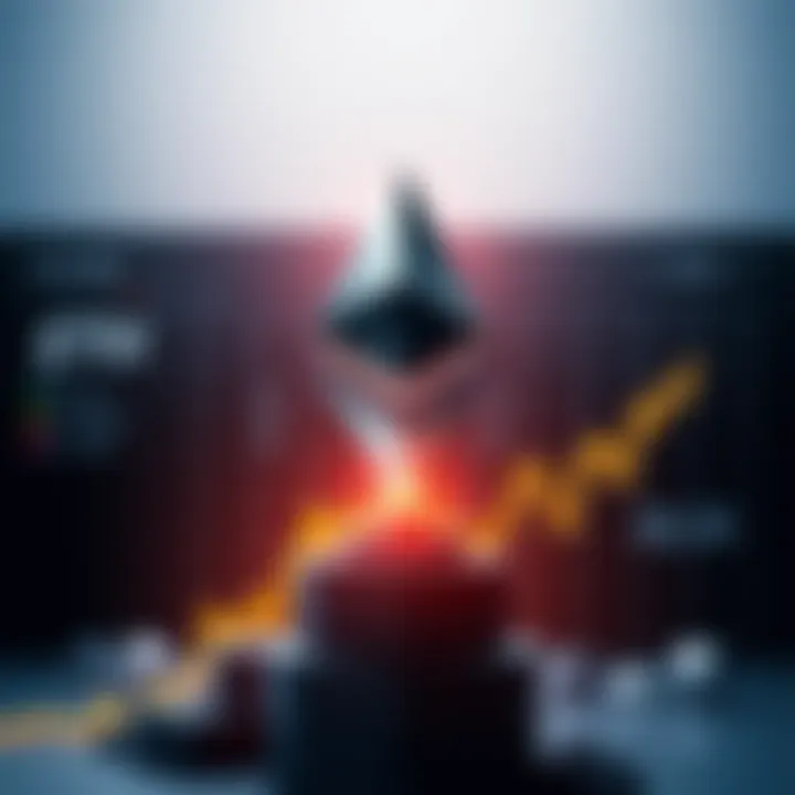 Ethereum logo with a chart showing significant upward trend in value, symbolizing potential growth in the cryptocurrency market.