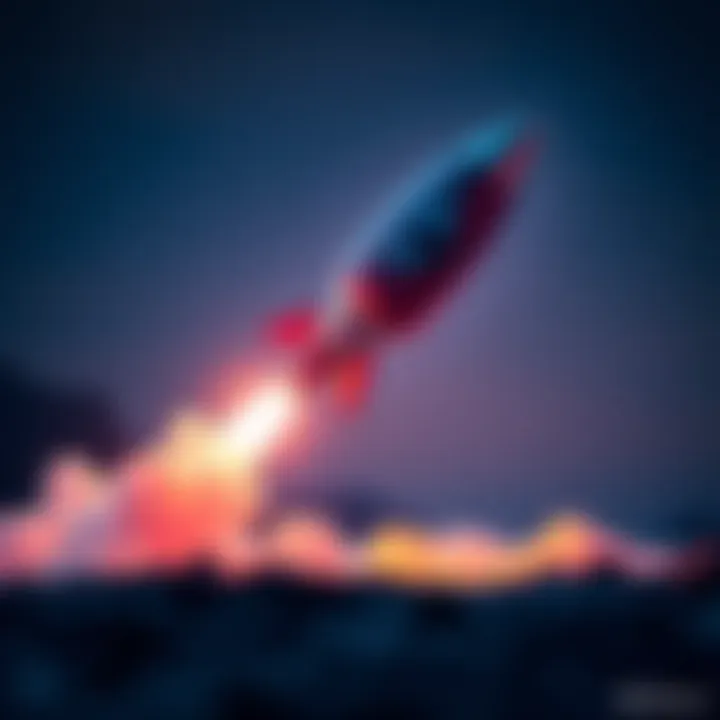 Ethereum logo with a rocket Ethereum logo launching like a rocket representing potential growth in cryptocurrency