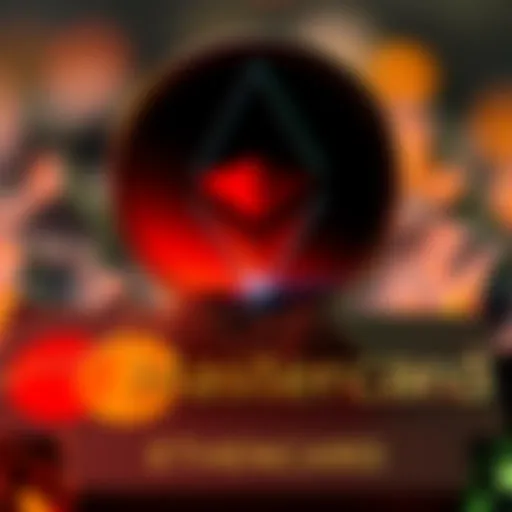 Graphic showing Ethereum logo rising above Mastercard logo, symbolizing Ethereum's growth in market cap.