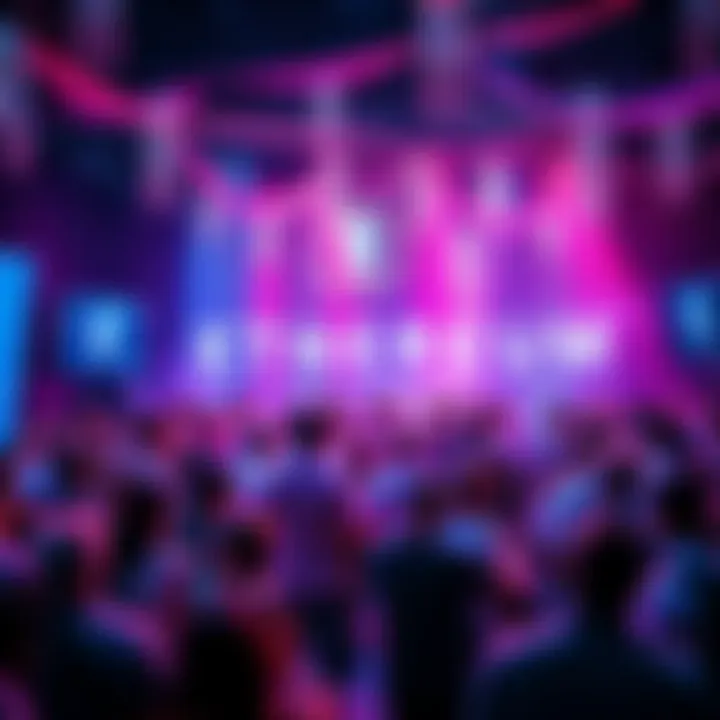 A vibrant celebration event showing people gathered around Ethereum-themed decorations and banners, highlighting its impact on finance.