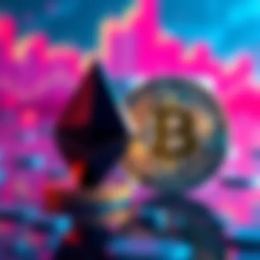 A graphic showing Ethereum's price decline next to Bitcoin's stable price, highlighting the contrast between the two cryptocurrencies.