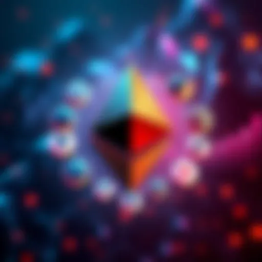 A graphic representation of Ethereum's dominance in decentralized finance, showing a large Ethereum logo with smaller logos of other DeFi networks around it, illustrating its vast transaction volume.