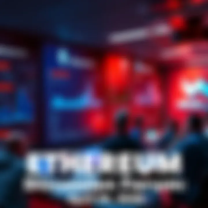 A vibrant online discussion board with people sharing ideas about Ethereum and DeFi. Messages and charts related to crypto trading are displayed.