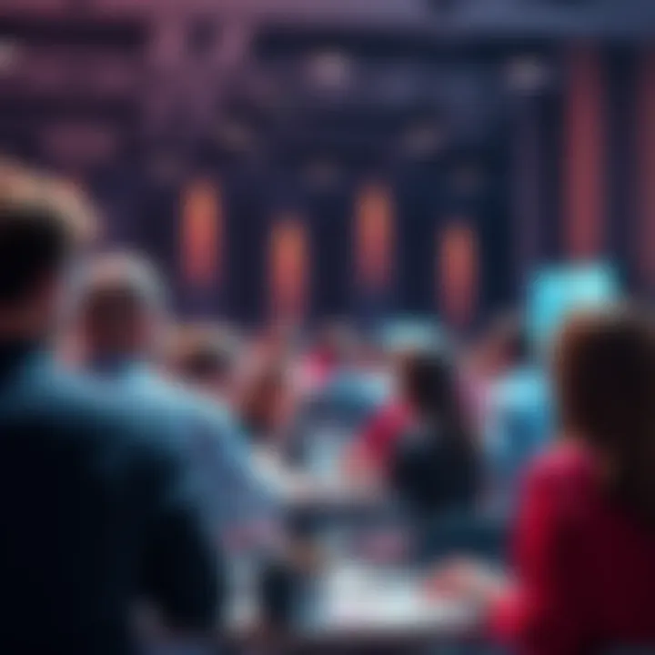 People engaging in a lively discussion about Ethereum in a forum setting, sharing news and insights.