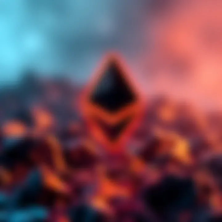 A graphic showing the Ethereum logo with a downward arrow, symbolizing the downsizing of the Ethereum Foundation.
