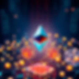 Illustration showing Ethereum logo with data nodes and blockchain elements representing PeerDAS and blob data management.