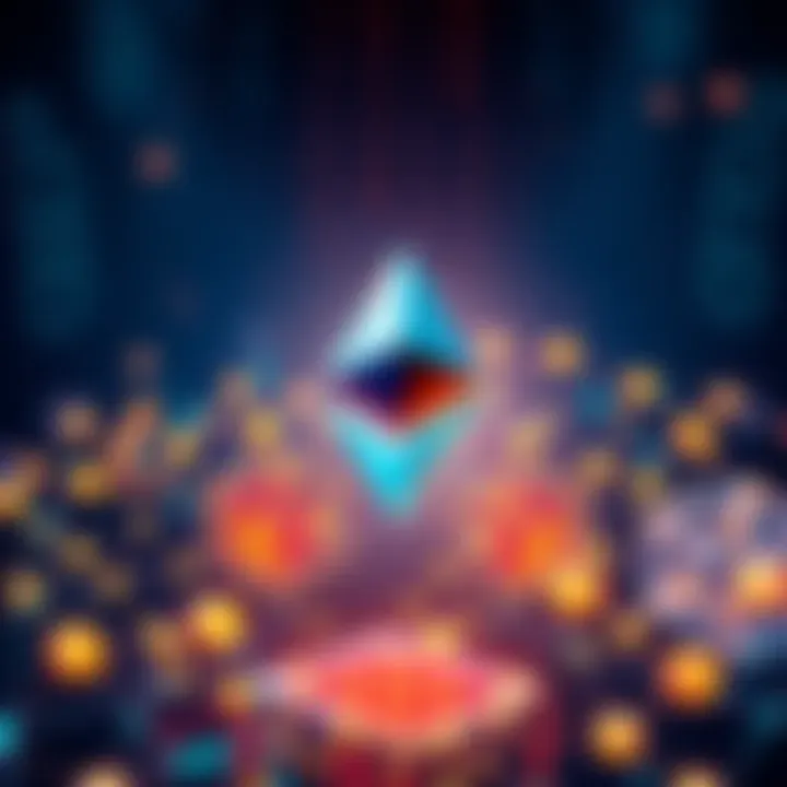 Illustration showing Ethereum logo with data nodes and blockchain elements representing PeerDAS and blob data management.