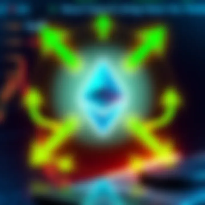 Ethereum logo surrounded by green arrows symbolizing growth in the market