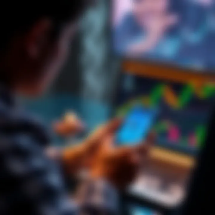 Ethereum Investment Strategy A person analyzing Ethereum investment options with a laptop and financial charts, holding a smartphone displaying cryptocurrency prices.