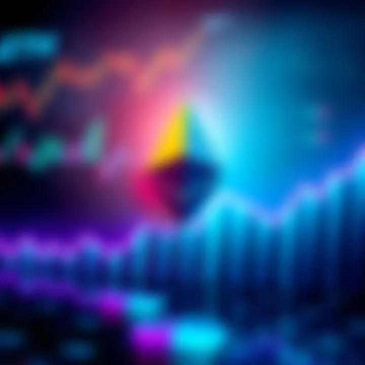 A graphic showing the Ethereum logo with upward trending charts representing market growth and predictions.