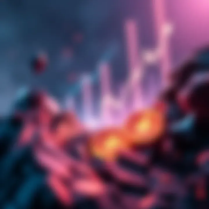 A visual representation of Ethereum rising with a graph showing upward trends and digital tokens in motion.