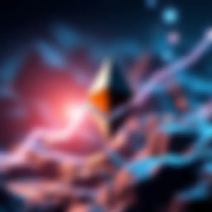 Ethereum logo with a graph arrow showing growth, symbolizing its rise to 4,700 USDT