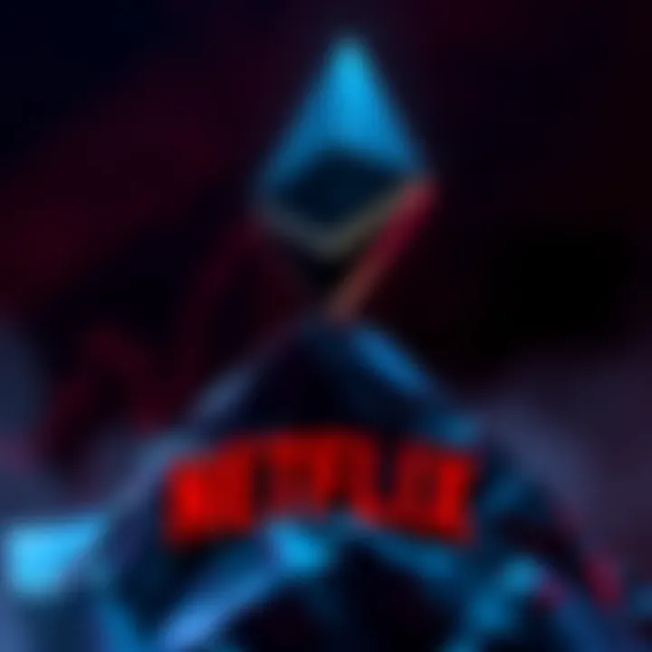 Graphic showing Ethereum's logo rising above Netflix's logo, symbolizing Ethereum's growth in market cap.