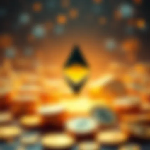 A digital representation of Ethereum's blockchain technology with tokens symbolizing innovation and institutional trust.