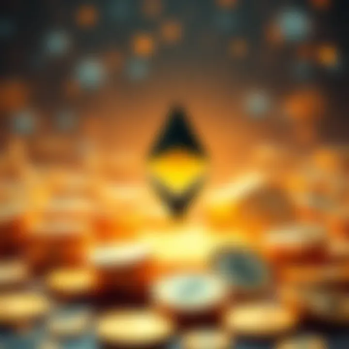 A digital representation of Ethereum's blockchain technology with tokens symbolizing innovation and institutional trust.