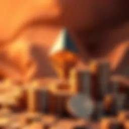 An abstract representation of the Ethereum logo with stacks of coins, illustrating the transfer of treasury funds