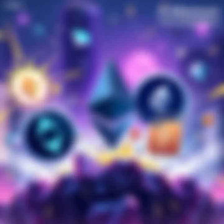 An illustration showing Ethereum symbol battling against other blockchain logos like Binance Smart Chain, Cardano, and Solana, symbolizing competition in the crypto space.