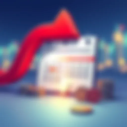 An illustration showing a downward arrow representing falling interest rates, with a calendar page highlighting a 12-month period and coins reflecting financial concern.