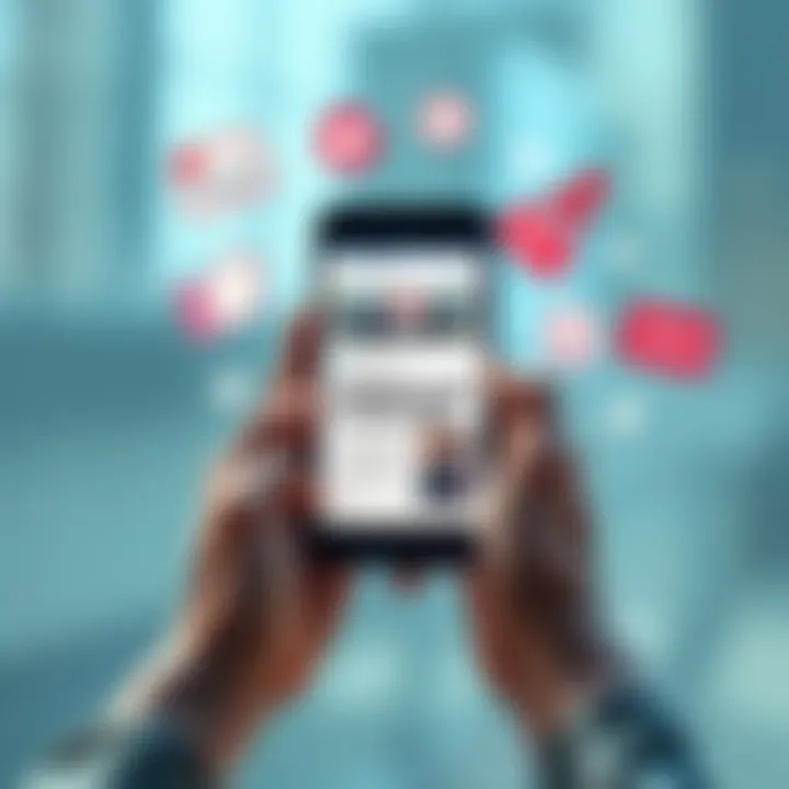 A person holding a smartphone displaying social media posts with questionable claims, surrounded by icons of truth and falsehood.