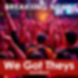 A lively crowd cheering and celebrating the viral phrase 'We gottem boys' on social media