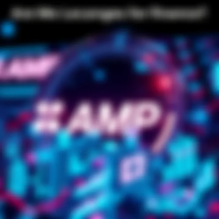 A digital representation of AMP and Flexa logos with futuristic financial elements around them, symbolizing upcoming innovations.