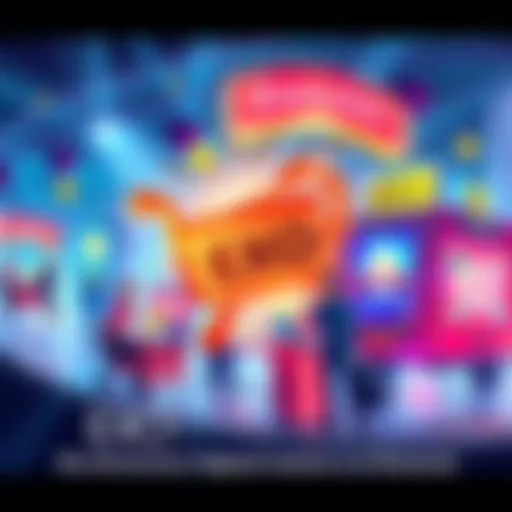 Illustration showing a digital commerce platform with payment options and rewards system